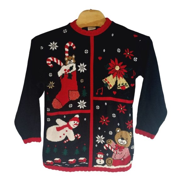 Classic Elements Womens Small Oversized Black Long Sleeve Christmas Sweater - Picture 2 of 5